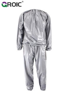 GROIC Sauna Sweat Suit, Heavy Duty Sauna Suit For Women Men, Exercise Weight Loss Gym Fitness Workout, Reflective Trim Sweat Sauna Suit Weight Loss Long-Sleeved Trousers Suit, XXL  - Image 1