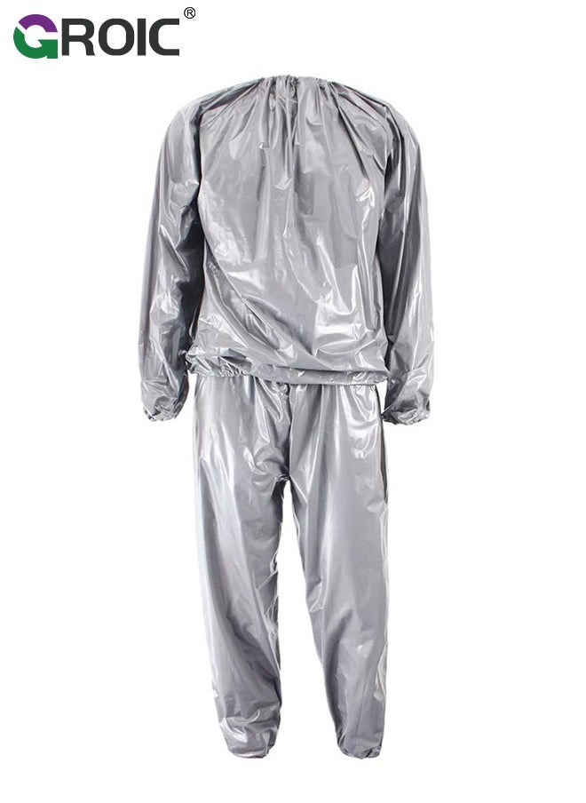 GROIC Sauna Sweat Suit, Heavy Duty Sauna Suit For Women Men, Exercise Weight Loss Gym Fitness Workout, Reflective Trim Sweat Sauna Suit Weight Loss Long-Sleeved Trousers Suit, XXL  - Image 1