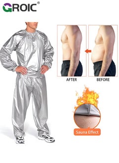 GROIC Sauna Sweat Suit, Heavy Duty Sauna Suit For Women Men, Exercise Weight Loss Gym Fitness Workout, Reflective Trim Sweat Sauna Suit Weight Loss Long-Sleeved Trousers Suit, XXL  - Image 2