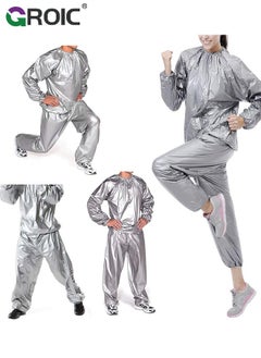 GROIC Sauna Sweat Suit, Heavy Duty Sauna Suit For Women Men, Exercise Weight Loss Gym Fitness Workout, Reflective Trim Sweat Sauna Suit Weight Loss Long-Sleeved Trousers Suit, XXL  - Image 5