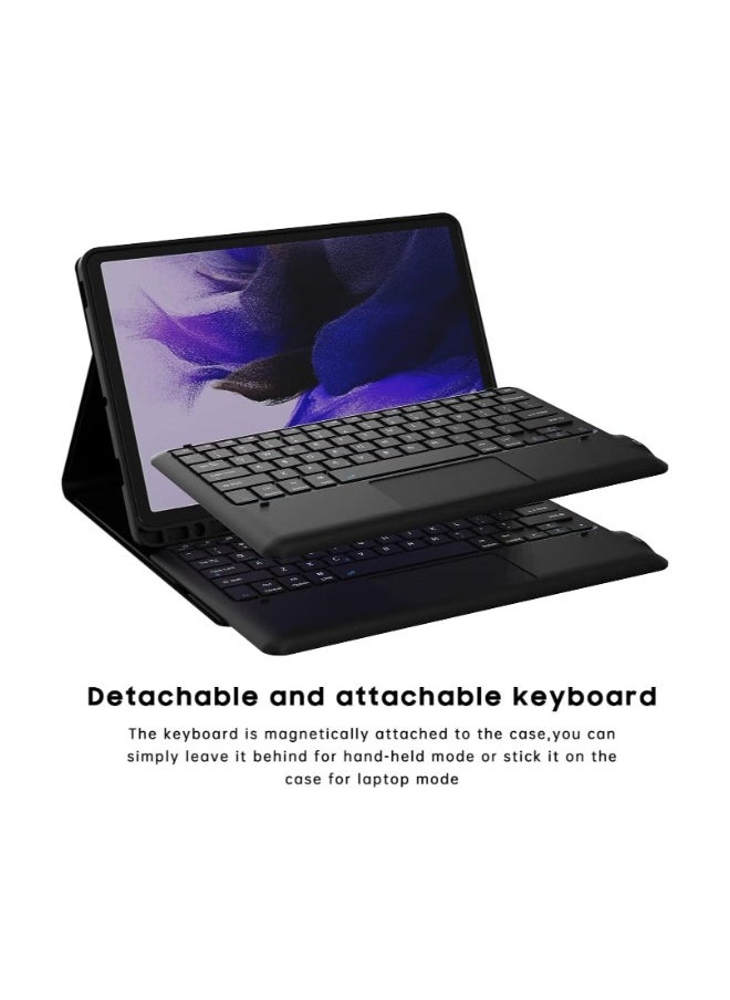 For Samsung Galaxy Tab S7 FE / S7 Plus /S8+ 12.4 inch Case with Keyboard - Smart Detachable Wireless Touchpad Tablet Keyboard Cover - Tab S7 FE 2021/ S7+ 2020/S8+ Keyboard Case with S Pen Holder Black