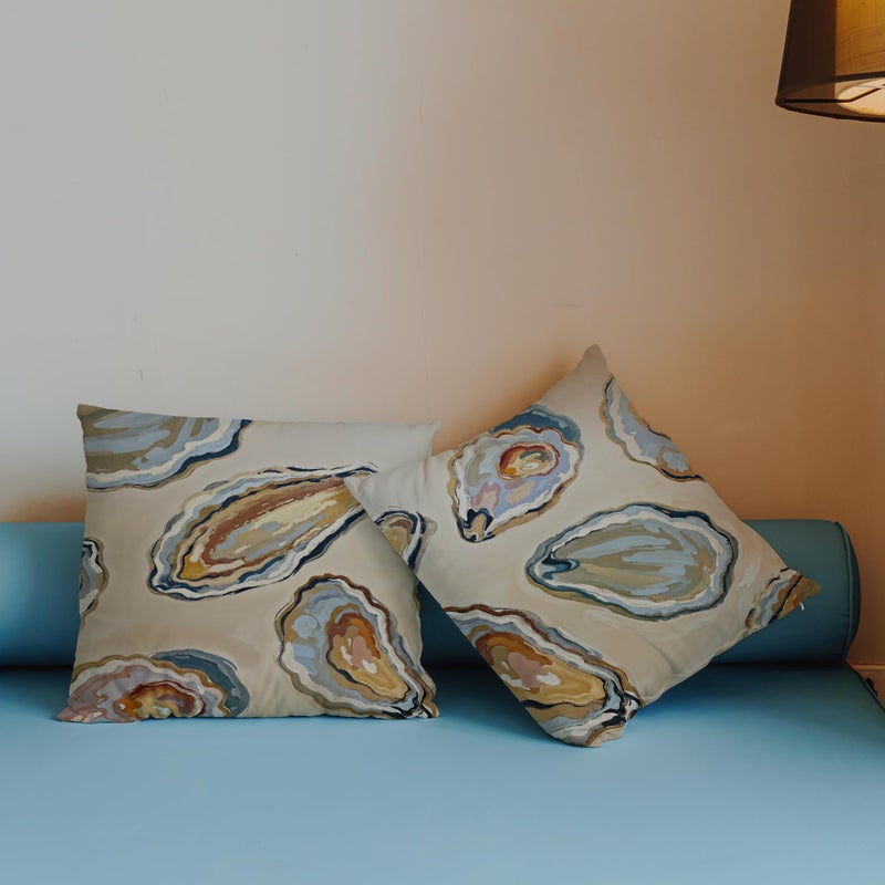 Exqcom Abstract Oyster Coastal Beach Pillow Covers 18x18 Set of 2, Beachy Room Decor Aesthetic, Retro Coastal Ocean Oyster Shell Decorative Lumbar Pillow Covers for Home Bedroom Living Room - Image 3