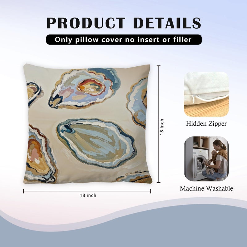 Exqcom Abstract Oyster Coastal Beach Pillow Covers 18x18 Set of 2, Beachy Room Decor Aesthetic, Retro Coastal Ocean Oyster Shell Decorative Lumbar Pillow Covers for Home Bedroom Living Room - Image 5