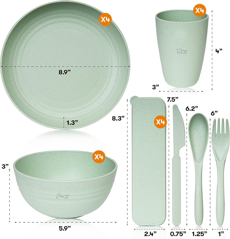 SWEVEN Wheat Straw Dinnerware Sets (28 pcs) | Unbreakable Dinnerware Sets | Dishwasher Microwave Safe Dinnerware | Eco Friendly Non Breakable Dinnerware Sets | Plates, Bowls, Cups, Cutlery | Dish Set for 4 - Image 2