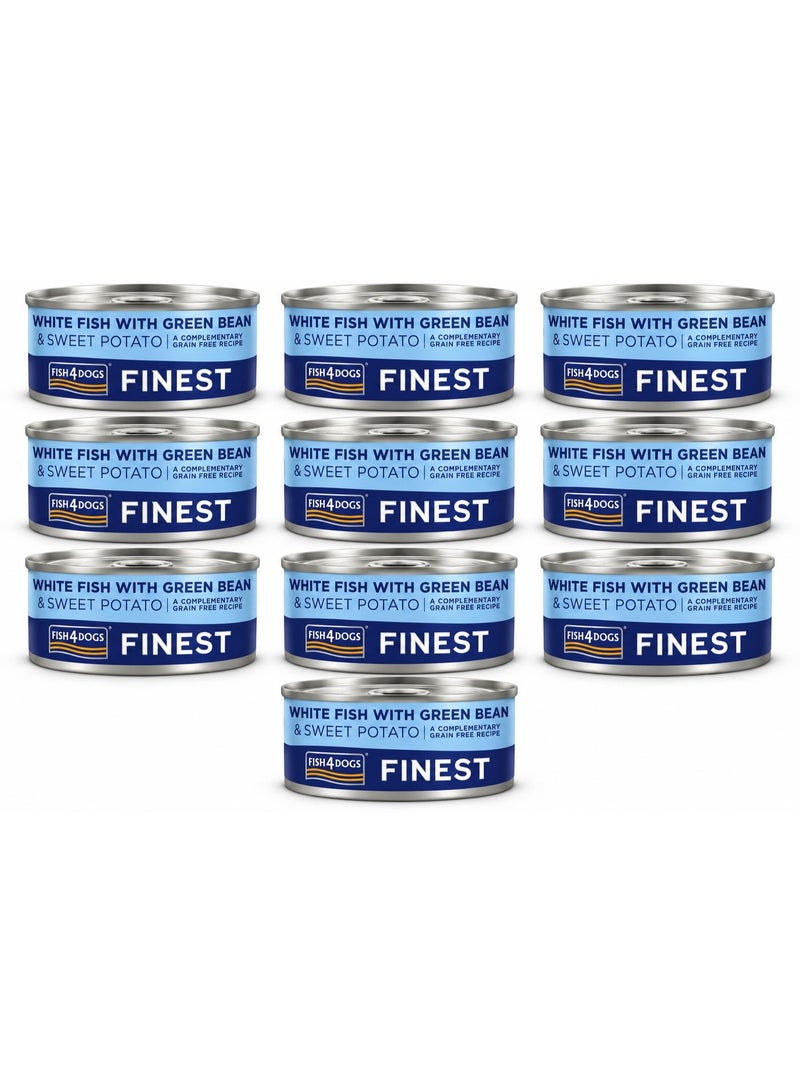 (فيش٤دوجس) عبوة من 10 عبوات: طعام رطب للكلاب البالغة من "Fish4Dogs" (مجموعة Finest) - سمك أبيض مع الفاصوليا الخضراء والبطاطا الحلوة (85 جم) - Image 1