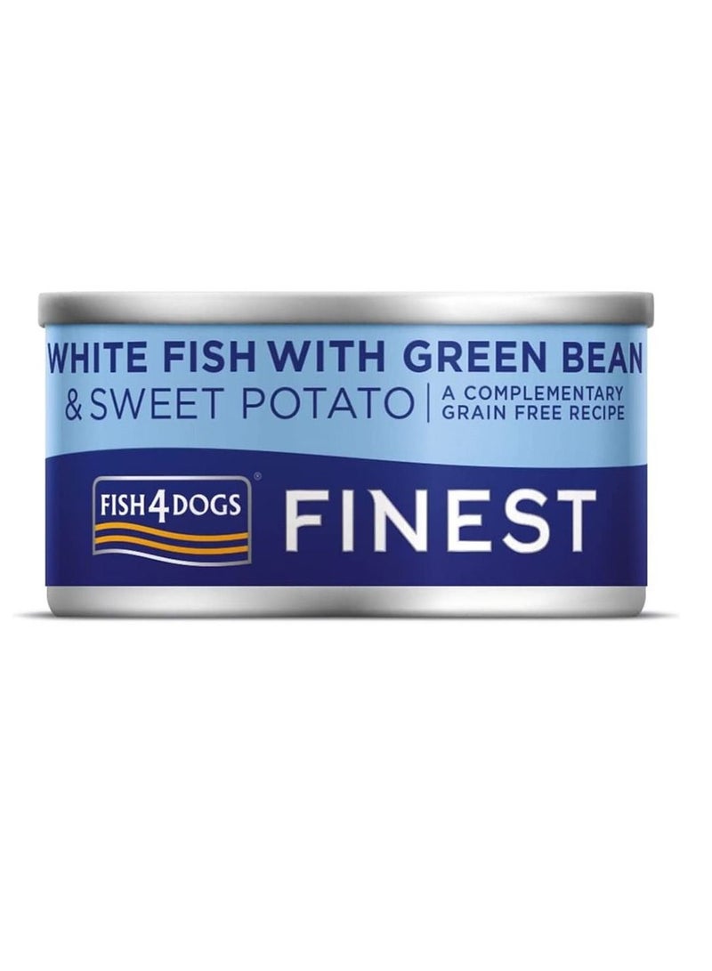 (فيش٤دوجس) عبوة من 10 عبوات: طعام رطب للكلاب البالغة من "Fish4Dogs" (مجموعة Finest) - سمك أبيض مع الفاصوليا الخضراء والبطاطا الحلوة (85 جم) - Image 2