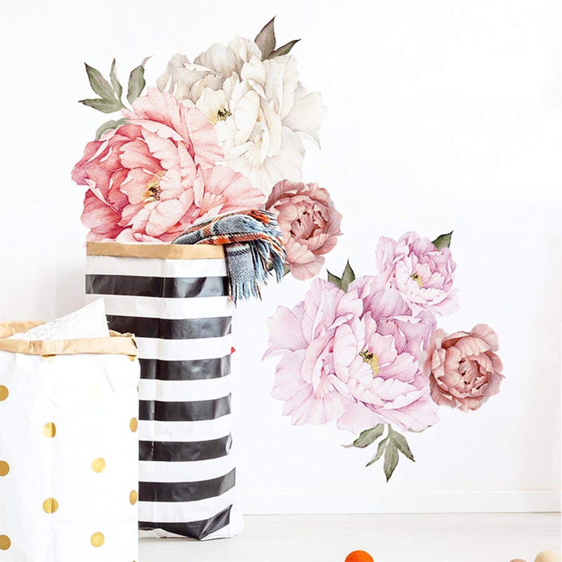 Dosminer Watercolor Peony Flowers Wall Decals Floral Wall Stickers for Living Room, Delicate White & Pink Flowers Wall Posters Vinyl Blossom Art Applique for Bedroom Girls Room - Image 5