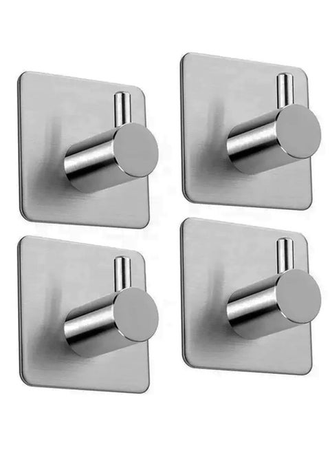 Wall Hooks, Towel Holder and Robe Hanger for Bathroom, Heavy Duty Hook, Self-Adhesive SUS304 Stainless Steel, Bedroom Hooks for Hanging Hat/Clothes/Coat, Kitchen Organizer Hooks. (Pack of 4)