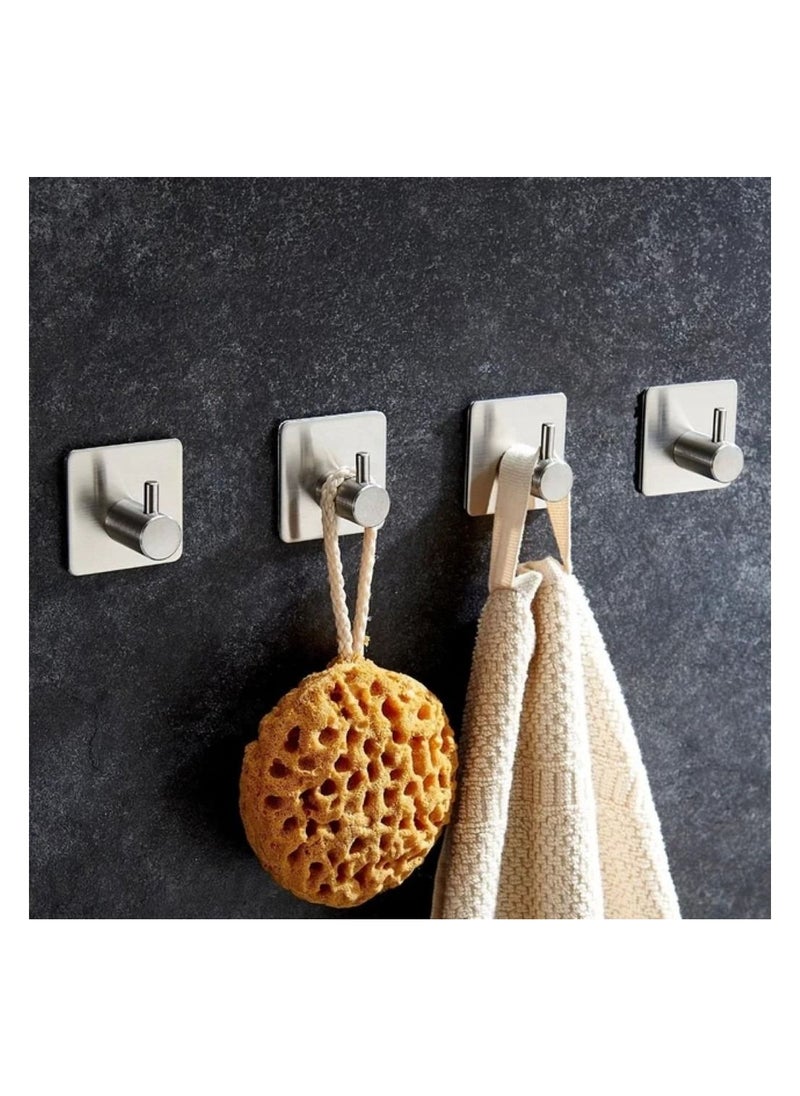 UrbanEssentia - Wall Hooks, Towel Holder and Robe Hanger for Bathroom, Heavy Duty Hook, Self-Adhesive SUS304 Stainless Steel, Bedroom Hooks for Hanging Hat/Clothes/Coat, Kitchen Organizer Hooks. (Pack of 4) - Image 1