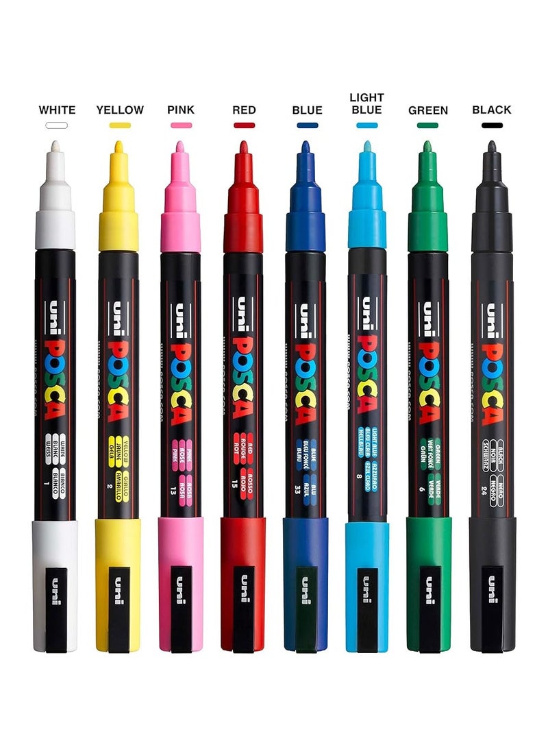 بوسكا مجموعة كاملة من 8 أقلام طلاء أكريليك (PC-3M) مع رؤوس قلم حادة قابلة للعكس بمقاسات 0.9-1.3 مم، مصممة للرسم على الصخور والأقمشة والزجاج والمعادن والغرافيتي - Image 2