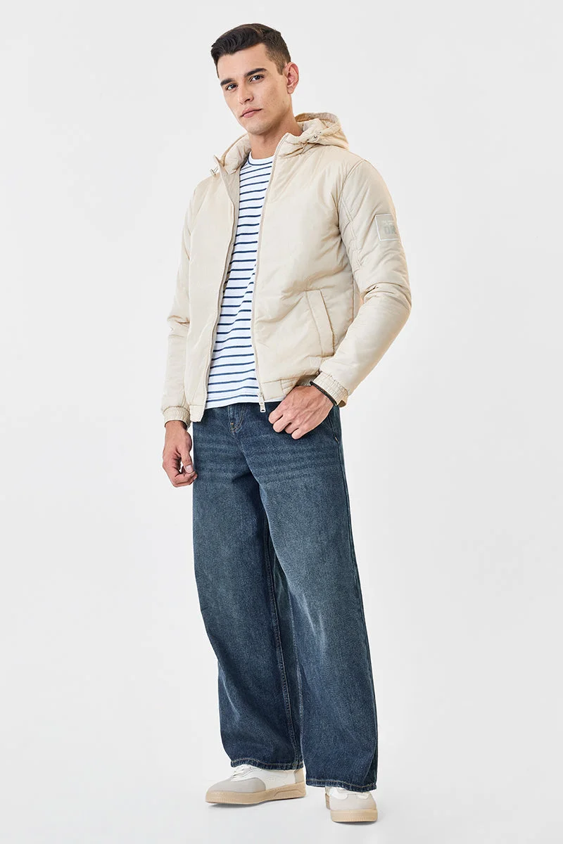 سنيتش Off White Solid Long Sleeve Regular Fit Streetwear Jacket