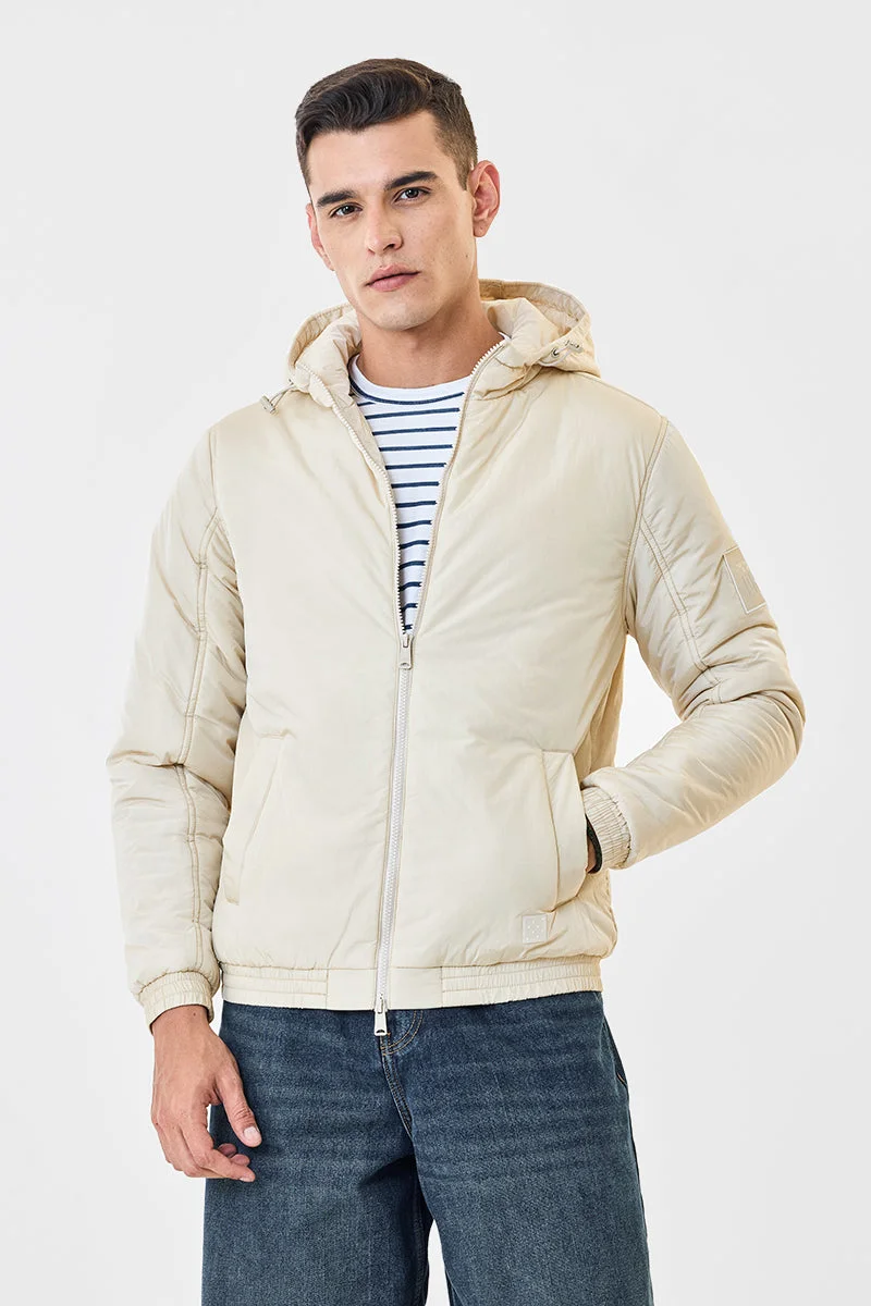 سنيتش Off White Solid Long Sleeve Regular Fit Streetwear Jacket