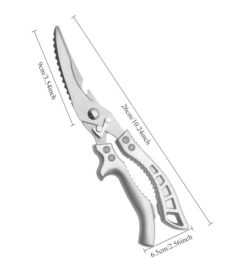 Noble Silvery Multifunctional Kitchen Scissors Ergonomic Handle Ambidextrous For Cutting Chicken Fish Meats - Image 2