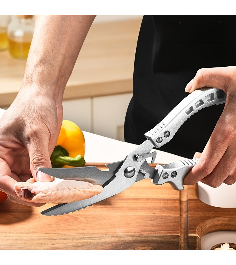 Noble Silvery Multifunctional Kitchen Scissors Ergonomic Handle Ambidextrous For Cutting Chicken Fish Meats - Image 4