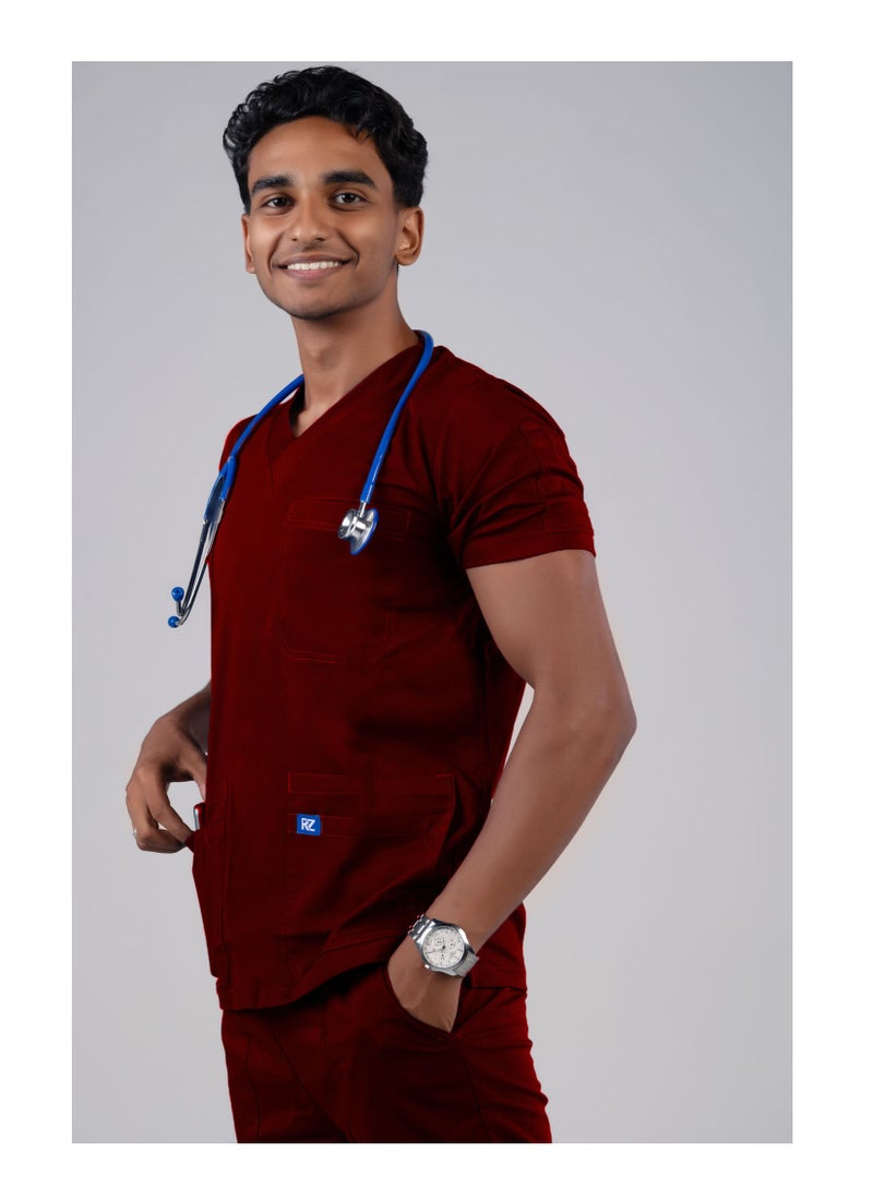 RZ The perfect choice for medical professionals. Medical scrub for men, burgundy color.  - Image 1