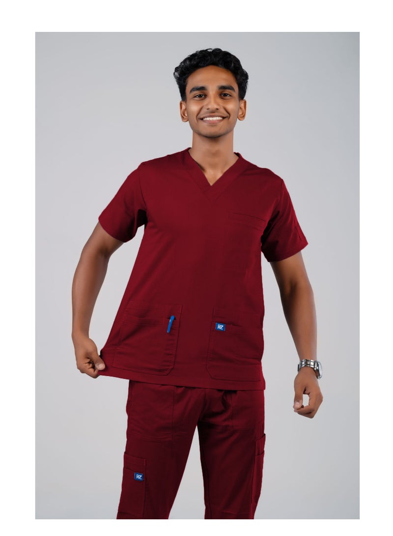 RZ The perfect choice for medical professionals. Medical scrub for men, burgundy color.  - Image 2