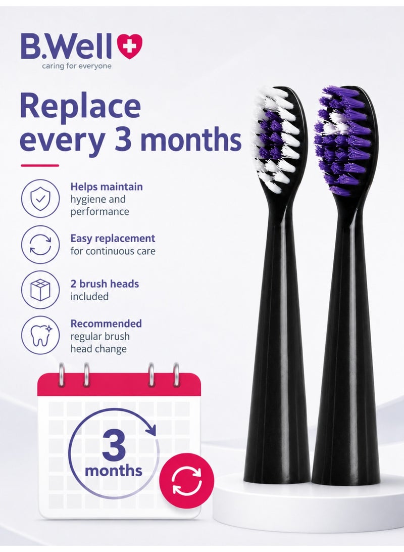 B.Well MED-870 Black Replacement Sonic Toothbrush Heads with Medium DuPont Bristles, 2 Pieces - Image 4