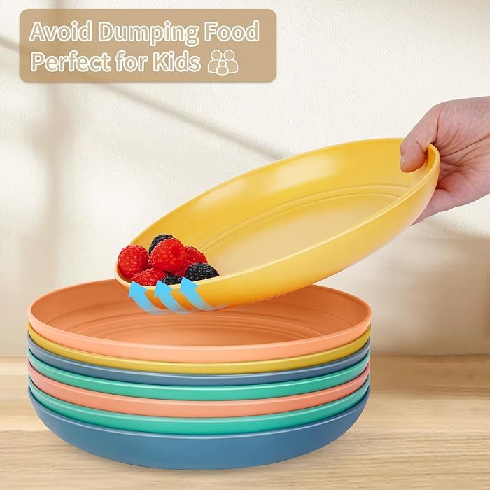 DLEST Wheat Straw Plates Lightweight Unbreakable Dinner Dishes Plates Set NonToxin Dishwasher Microwave Safe BPA Free and Healthy for Kids Children Toddler Adult 8 23 CM - Image 5