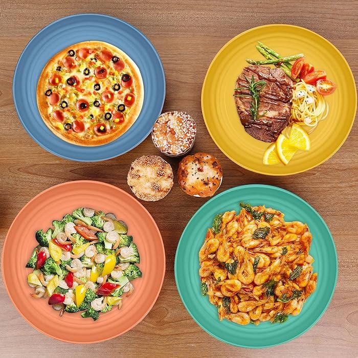 DLEST Wheat Straw Plates Lightweight Unbreakable Dinner Dishes Plates Set NonToxin Dishwasher Microwave Safe BPA Free and Healthy for Kids Children Toddler Adult 8 23 CM - Image 2