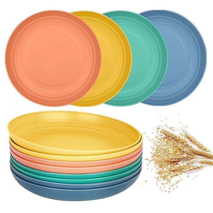 DLEST Wheat Straw Plates Lightweight Unbreakable Dinner Dishes Plates Set NonToxin Dishwasher Microwave Safe BPA Free and Healthy for Kids Children Toddler Adult 8 23 CM - Image 1