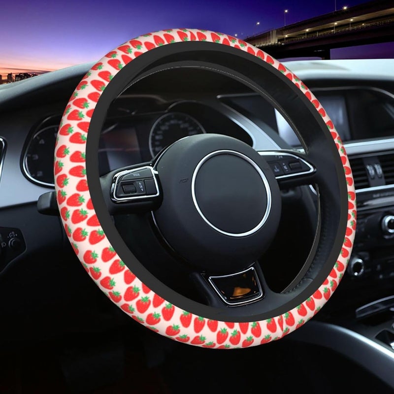 Car Steering Wheel Cover for Women Men, Non-Slip Breathable Steering Wheel, Cute Strawberries Steering Wheel Protector, Car Accessories - Image 1