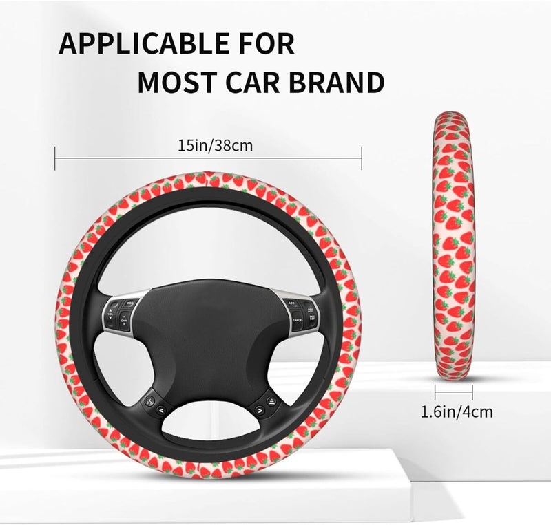 Car Steering Wheel Cover for Women Men, Non-Slip Breathable Steering Wheel, Cute Strawberries Steering Wheel Protector, Car Accessories - Image 4