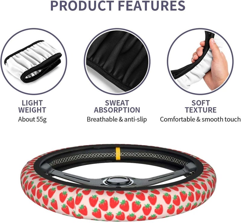 Car Steering Wheel Cover for Women Men, Non-Slip Breathable Steering Wheel, Cute Strawberries Steering Wheel Protector, Car Accessories - Image 5
