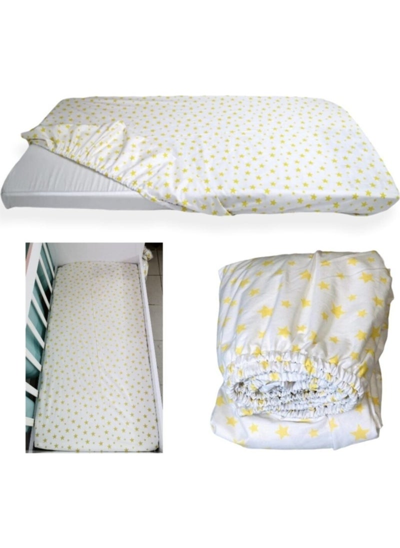 Bebek Özel Baby Special Cotton Baby and Kids Fitted Sheet with Yellow Stars 70 x 140 cm  - Image 3