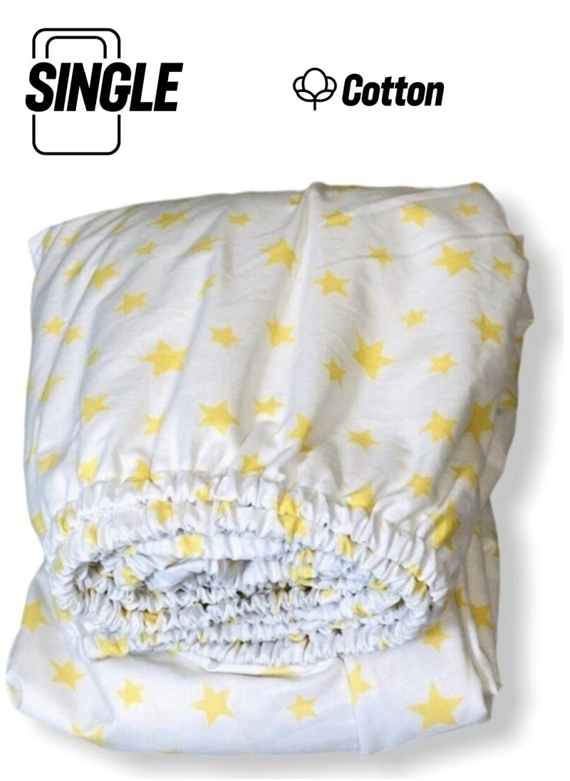 Bebek Özel Baby Special Cotton Baby and Kids Fitted Sheet with Yellow Stars 70 x 140 cm  - Image 1