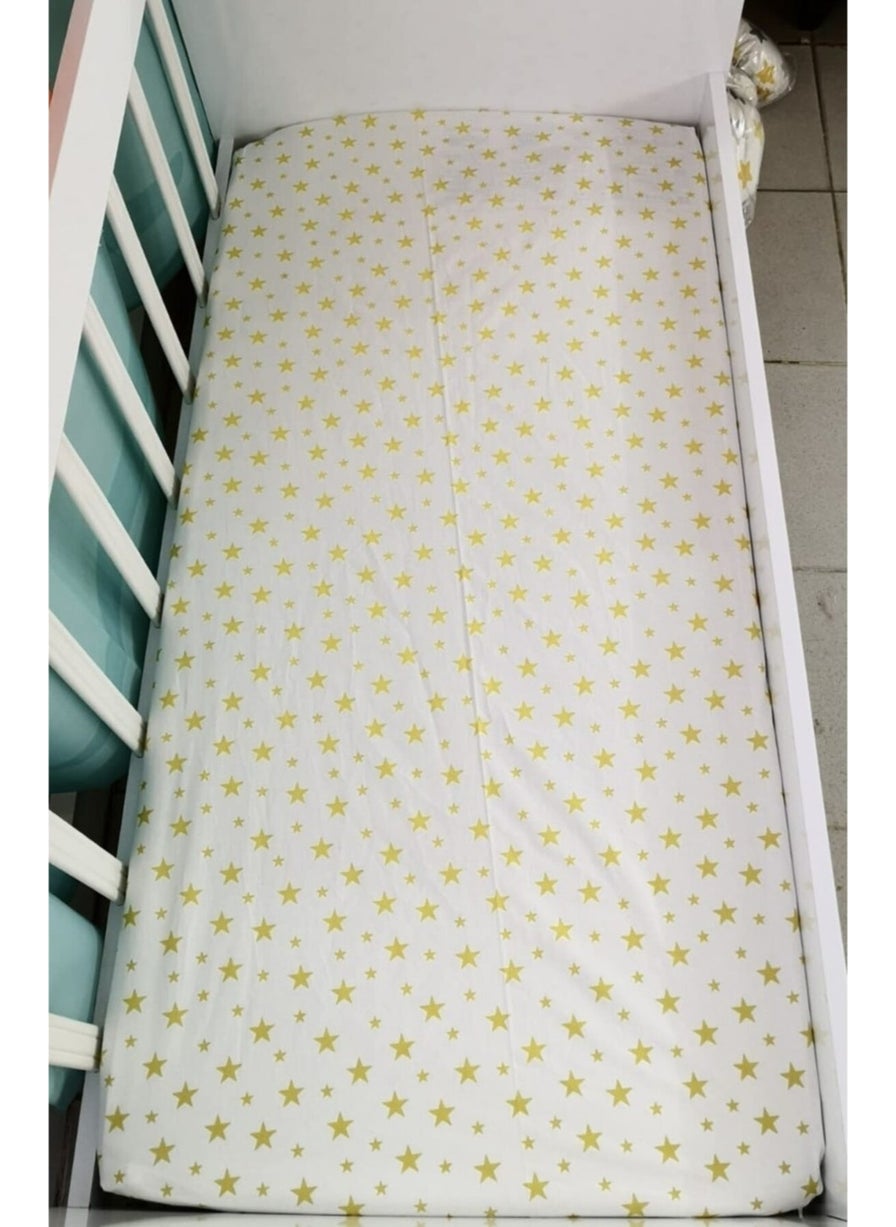 Bebek Özel Baby Special Cotton Baby and Kids Fitted Sheet with Yellow Stars 70 x 140 cm  - Image 2