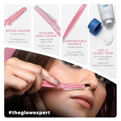 LetsShave Evior Reusable Facial Razor for Women - Pack of 3 + 1 Transparent Shave Gel 15ml | Skin-Safe Pen Razors | for Eyebrows, Upper Lips, Chin & Sideburns | 150 Days of Dermaplaning - Image 3