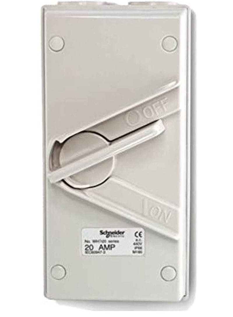 Schneider 3 Pol 20 Amp Weather Protected Surface Isolating Switch, Wht20