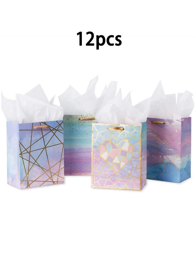 Zeemey 12 Pieces Colorful Marble Pattern Gift Bag,Party Bags For Kids, supplies Snack candy Gift Bag Food Bags,Double-Sided Bags For Birthday Wedding Celebrations Party Favors  23*18*10  - Image 1