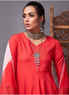 SASSAFRAS Lace Trim A-Line Kurti and Flared Pant with Dupatta Set  - Image 4