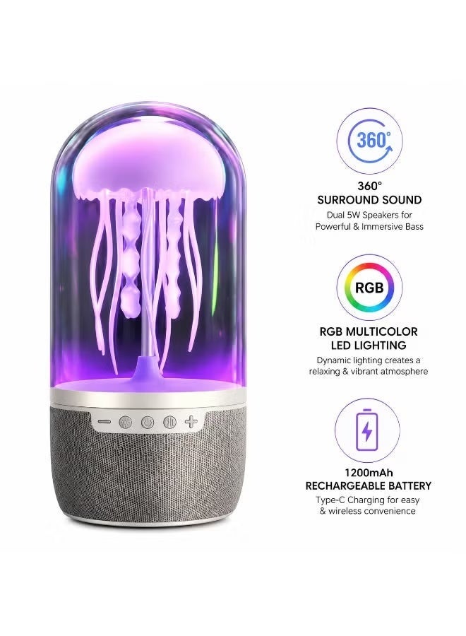 مكبر صوت بلوتوث على شكل قنديل البحر مع مصباح ليلي LED RGB، صوت جهير غامر 360 درجة - Image 1