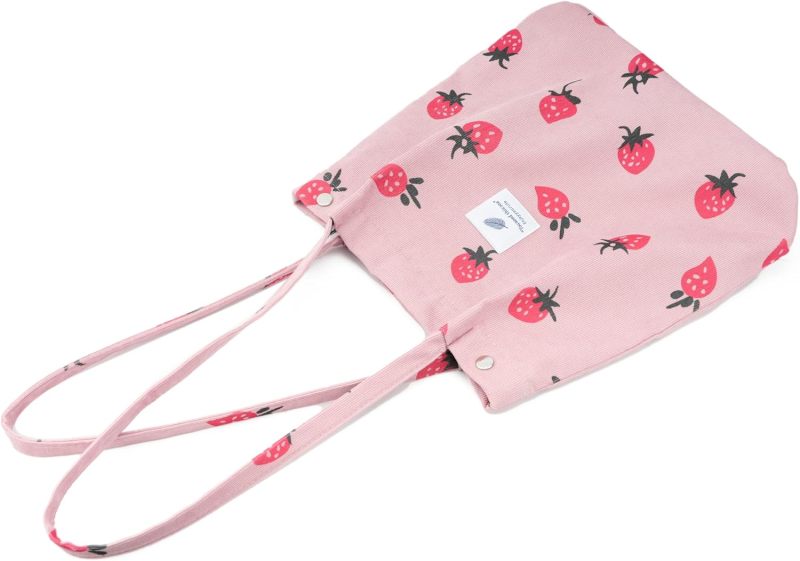 Pink Corduroy Tote Bag: 13.5x12.5x4.5 Inches With 12-Inch Reinforced Straps, Spacious Interior With Dual Inner Pockets - Secure Dual Snap & Magnetic Closure, Soft Sturdy Fabric for Work Beach Travel S - Image 5