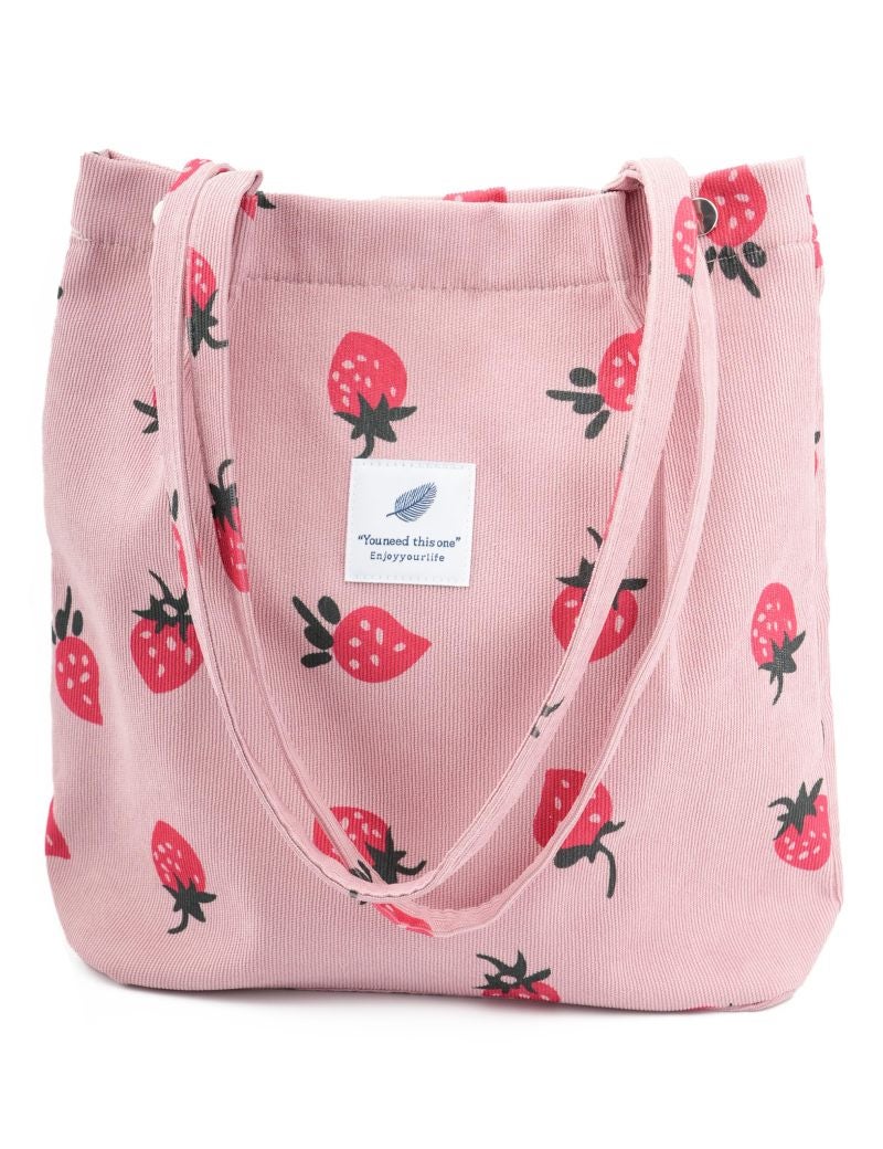 Pink Corduroy Tote Bag: 13.5x12.5x4.5 Inches With 12-Inch Reinforced Straps, Spacious Interior With Dual Inner Pockets - Secure Dual Snap & Magnetic Closure, Soft Sturdy Fabric for Work Beach Travel S - Image 1