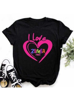 Generic Zumba Floral Print Short Sleeve T-Shirt Womens Top Fashionable Casual Style round Neck Fit Type Polyester Fiber Modal Fabric 26-Black 