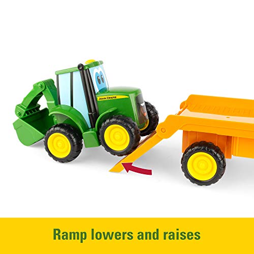 John Deere TOMY John Deere Lights & Sounds Farmin' Friends Hauling Set - Includes Toy Truck and Backhoe Tractor Toy for Indoor and Outdoor Play - Preschool Toys Ages 18 Months and Up - Image 4