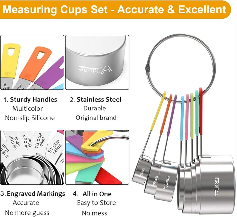 Wildone 8-Piece Measuring Cups Set, Stainless Steel Nesting Measuring Cups, Perfect for Dry and Liquid Ingredients, Dishwasher Safe - Image 3