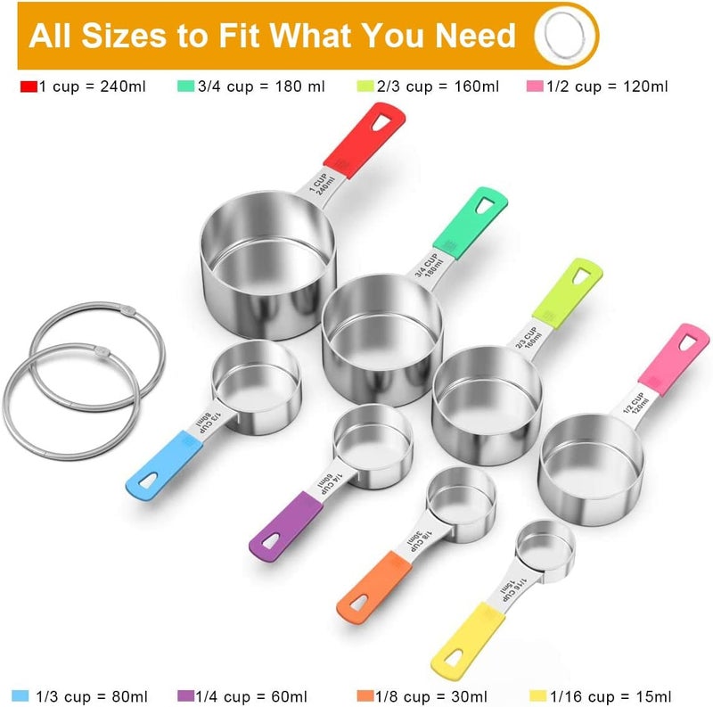 Wildone 8-Piece Measuring Cups Set, Stainless Steel Nesting Measuring Cups, Perfect for Dry and Liquid Ingredients, Dishwasher Safe - Image 2