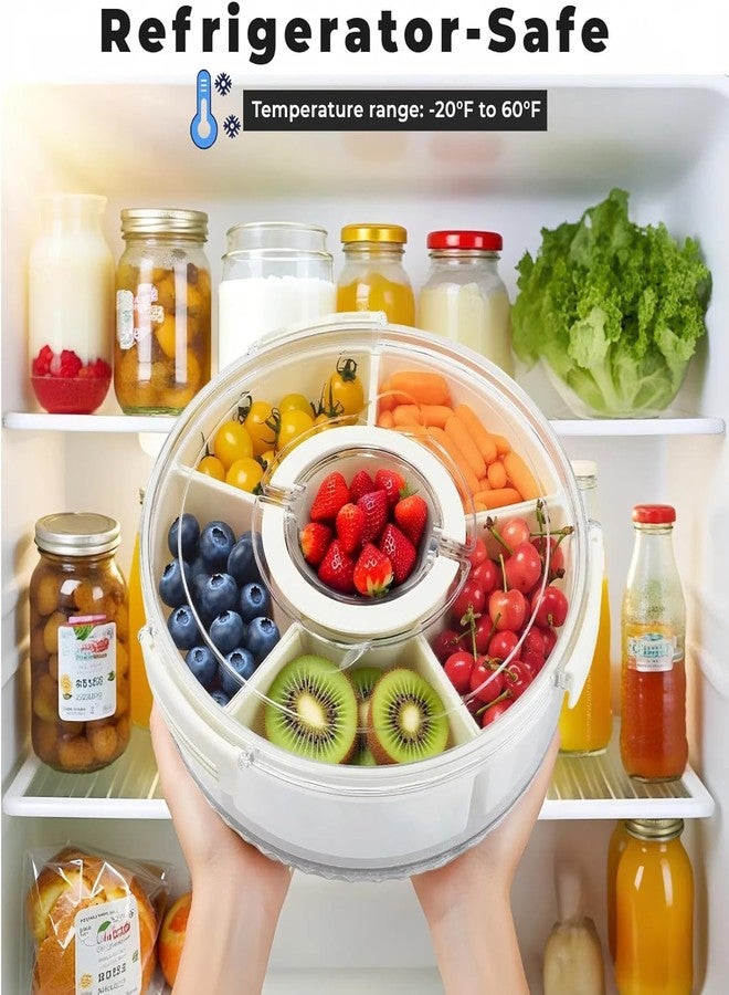 Kiesh Snack Tray Rotating Snack Box Container, 12inch Divided Serving Tray with Lid and Handle Snackle Box Container, Reusable Serving Platters Bowls Snack Organiser for Fruit, Veggie, Candy - Image 3