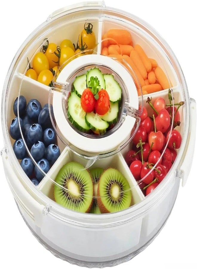 Kiesh Snack Tray Rotating Snack Box Container, 12inch Divided Serving Tray with Lid and Handle Snackle Box Container, Reusable Serving Platters Bowls Snack Organiser for Fruit, Veggie, Candy - Image 1