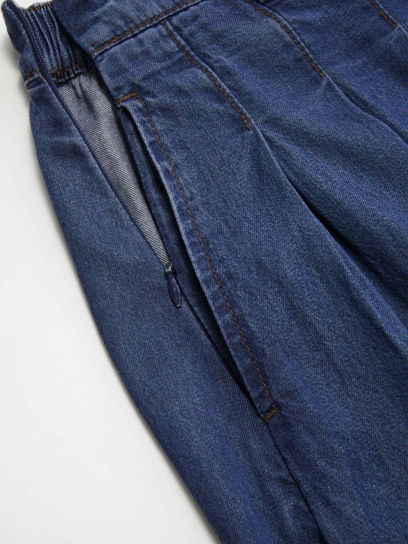 CIDER Womens Jean Skirts Long Denim Pleated A Line High Waisted Skirt Blue, XL - Image 2