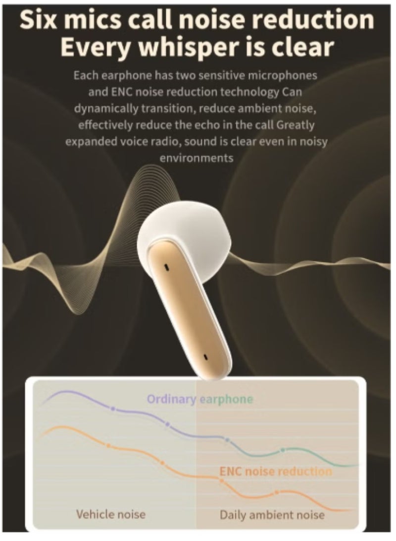 True Wireless Earbuds, In-Ear Bluetooth 5.4 Headphones 4-Mics ENC Clear Call, Bluetooth Earbuds Touch Control 40 Playtime, IPX6 Waterproof TWS, Light-Weight Earphones