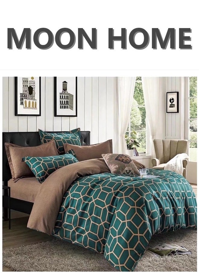 MOON HOME - King/Queen/Single size Soft and Breathable Microfiber Hypoallergenic Beautiful Design Duvet Cover Set ,set includes 1 Comforter Cover, 1 Fitted Bedsheet, 4 Pillowcases - Image 1