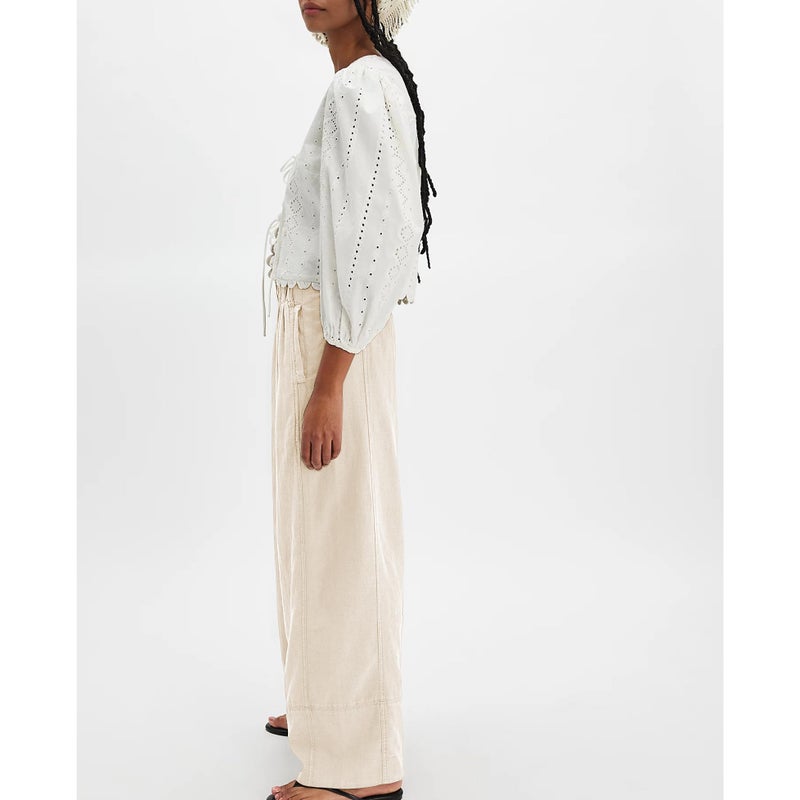 SeeLuNa Linen Pants for Women Cotton Baggy Boho Casual Palazzo Pants Wide Leg Long Lounge Trousers with Pockets(Apricot,S) - Image 3