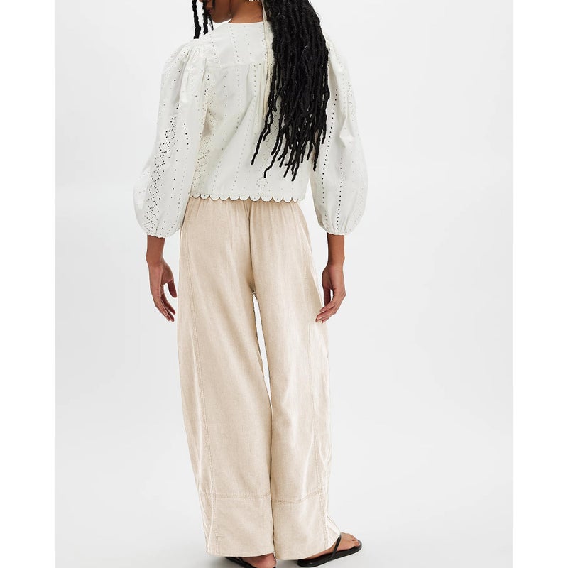 SeeLuNa Linen Pants for Women Cotton Baggy Boho Casual Palazzo Pants Wide Leg Long Lounge Trousers with Pockets(Apricot,S) - Image 4