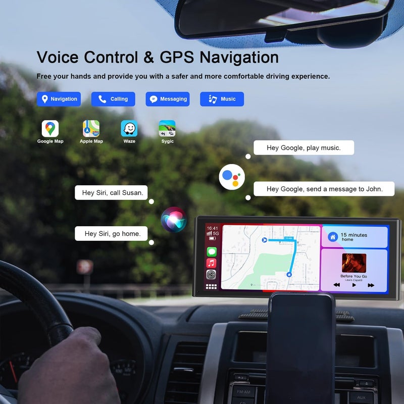 Avylet 10.26" HD IPS Portable Screen Display with Wireless CarPlay and Android Auto - Image 3