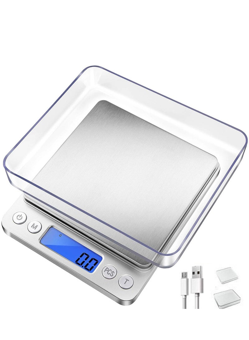 3000 g/0.1g, Food Scale, 6 Measurement Modes, Lcd Display, Tare Weight, Digital Scale In Grams And Ounces, With 2 Trays For Storing Food, Cooking, Nutrition, Reptiles - Image 1